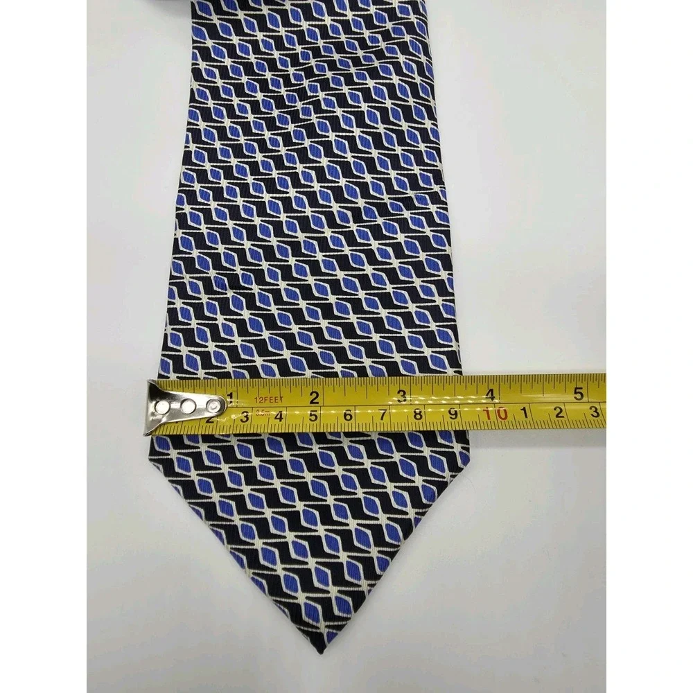 Lauren Ralph Lauren Silk Geometric Men's Tie Blue White Woven 57